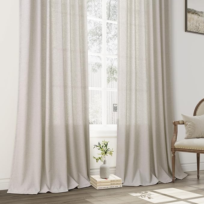 Silver Pinch Pleat Linen Curtains 120 Inch Length 2 Panels Set - Image 7