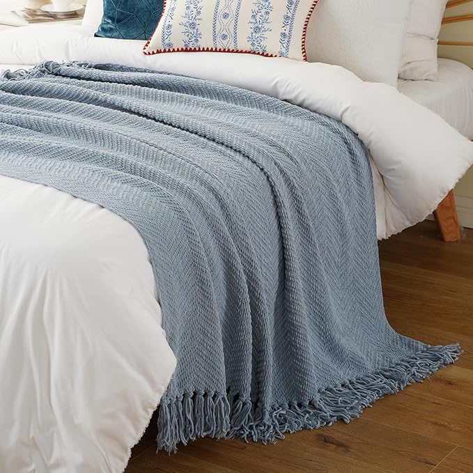 BATTILO HOME Bluish Grey Chenille Throw Blanket - Image 4