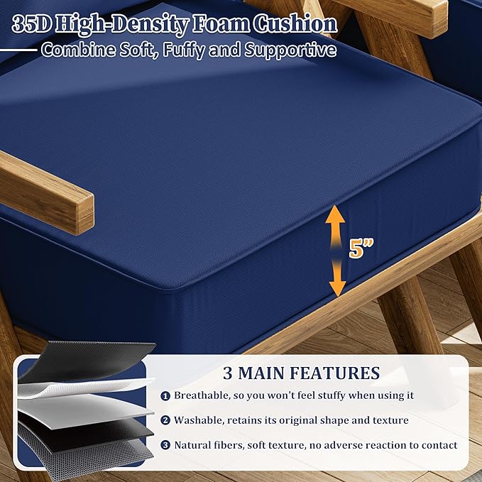 Outdoor Seat Cushion Set 24 L × 24 W × 5 H Inch Waterproof & Fade Resistant - Image 3