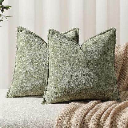 Pack of 2 Sage Green Christmas Decorative Throw Pillow Covers 16x16 Cozy Soft by DEZENE