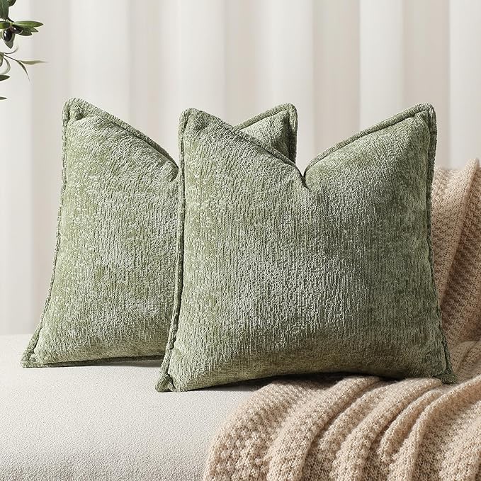 Pack of 2 Sage Green Christmas Decorative Throw Pillow Covers 18x18 Cozy Soft by DEZENE