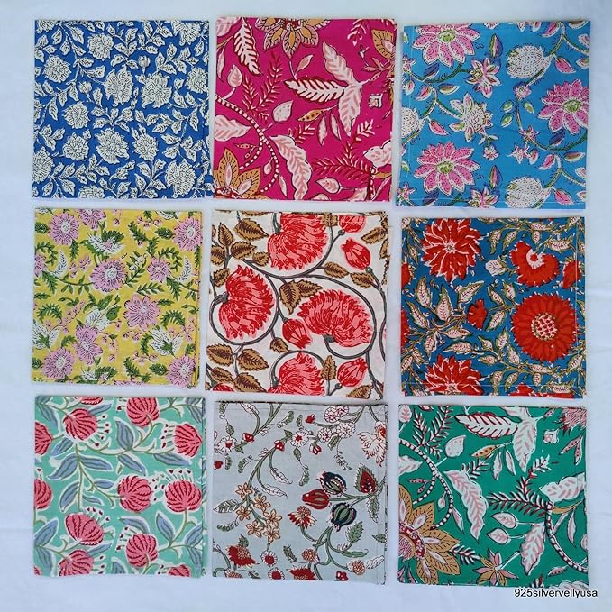 INDIANHANDICRAFTS 10 Pc Mix Lot Hand Block Print Napkin, 100% Cotton, 16x16 Inch - Image 4