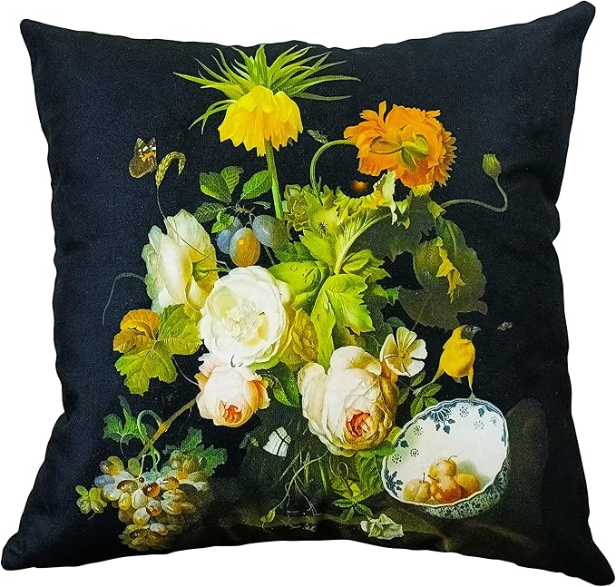 Vintage Floral Bouquet 28x28 Plush Throw Pillow Case, Double-Sided Printed by whooplaArt