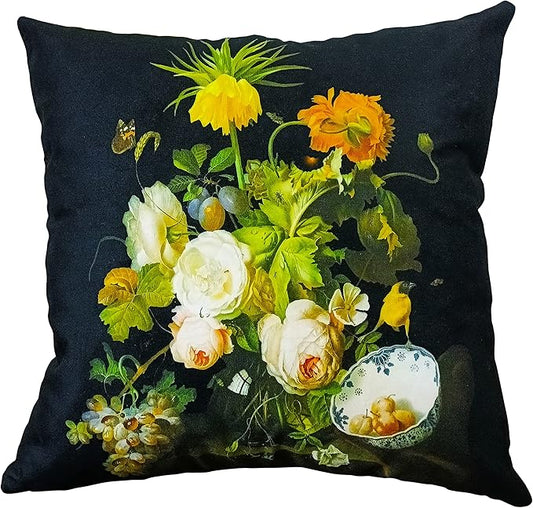 Vintage Floral Bouquet 28x28 Plush Throw Pillow Case, Double-Sided Printed by whooplaArt