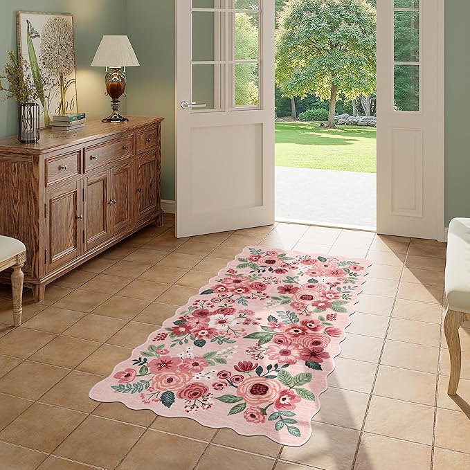 DUKINO 2x4 Washable Runner Rugs, Non Slip Floral Print Entryway Rug - Image 9