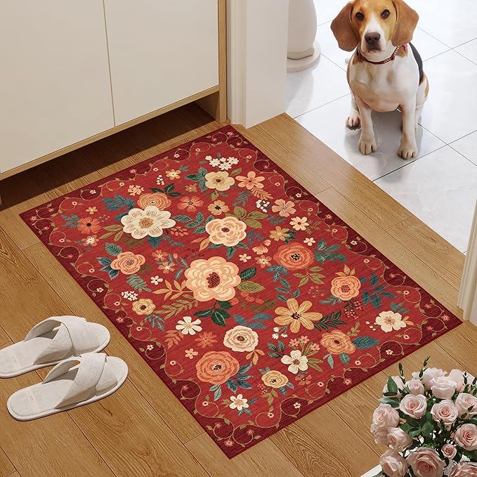 DUKINO 2x3 Rugs for Entryway, Floral Indoor Washable Door Mat, Non Slip Boho - Image 4