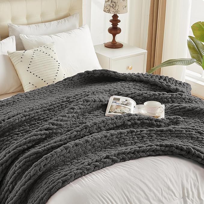 Carriediosa Chunky Knit Throw Blanket 50" X 60", 100% Hand Made Large Chenille - Image 9