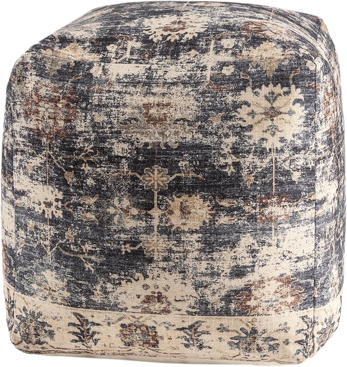 LR Home Vintage Floral Square Indoor Medium Pouf Ottoman - Image 2