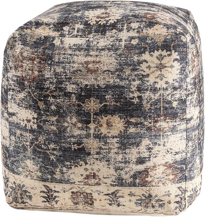 LR Home Vintage Floral Square Indoor Medium Pouf Ottoman - Image 2
