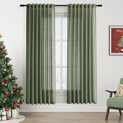Nanspring Olive Green Linen Curtains by Nanspring