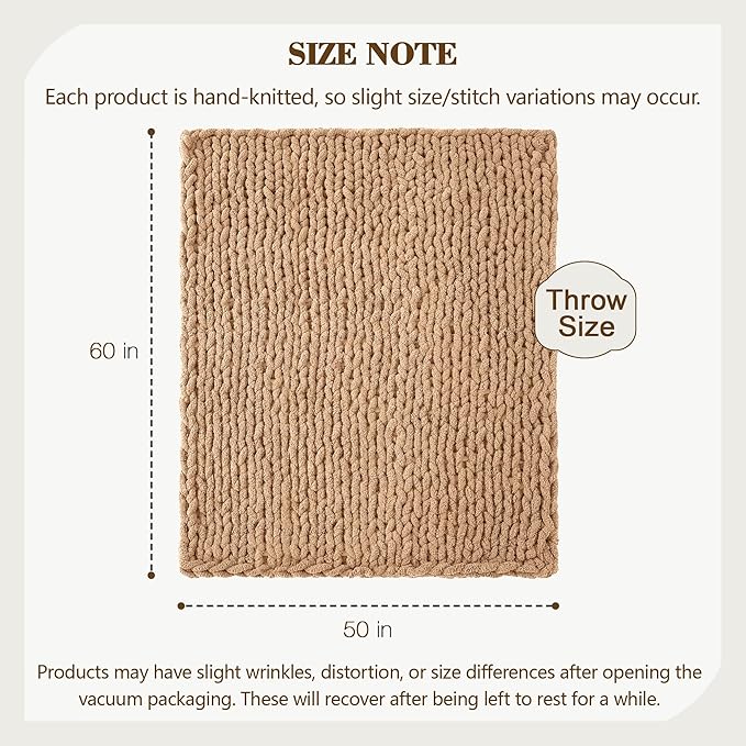 Carriediosa Chunky Knit Throw Blanket 50" X 60", 100% Hand Made Large Chenille - Image 3