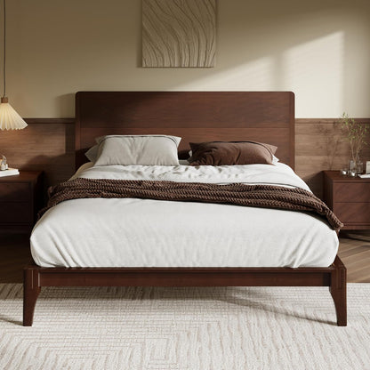 merax queen size bamboo platform bed frame with, main product view
