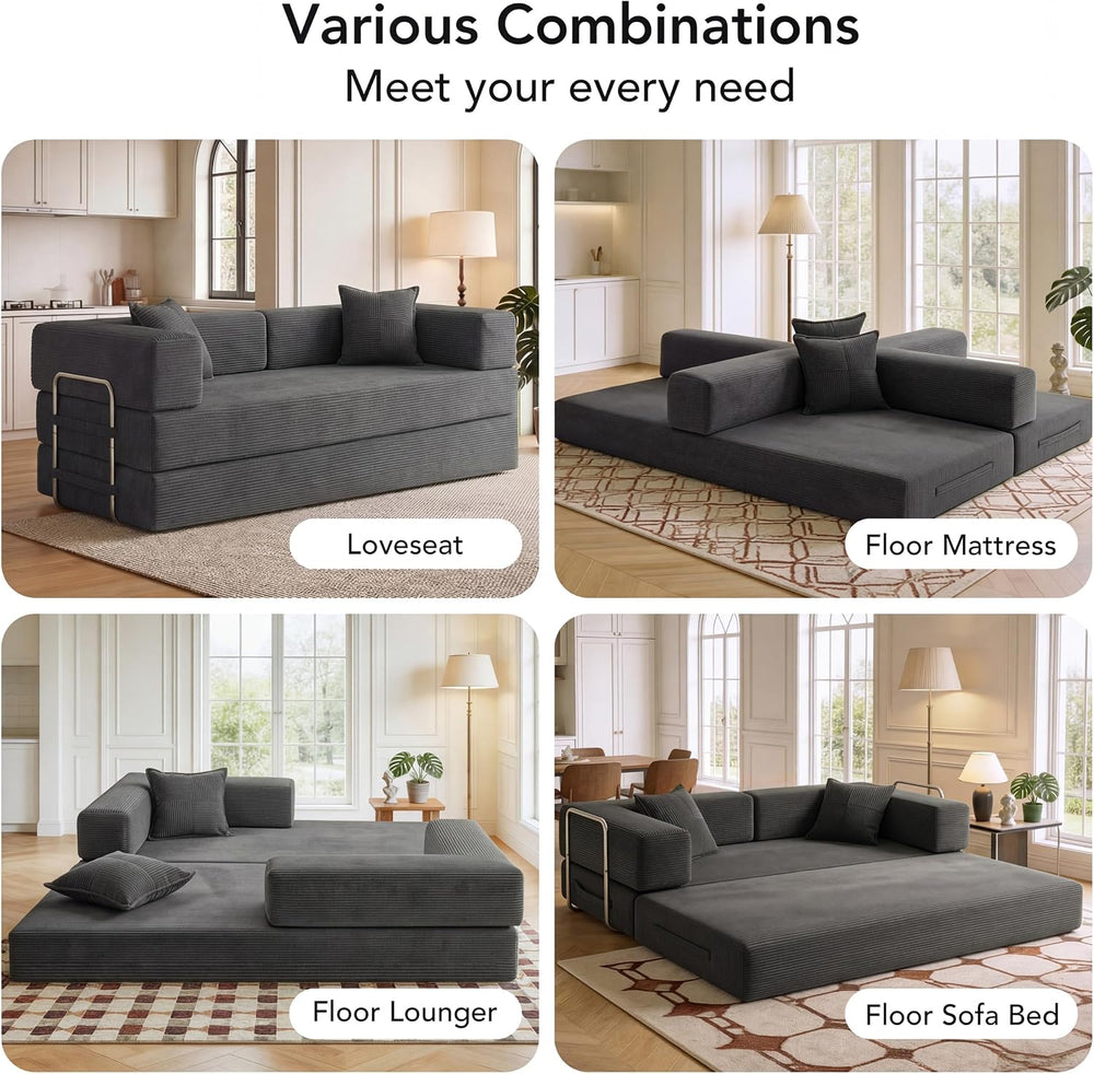 WEUP 5-in-1 Convertible Sofa Bed,80" Folding Boneless Couch with Fixed-S...