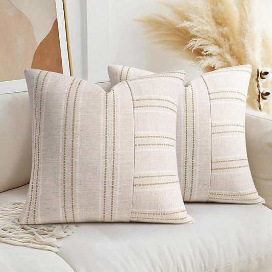 AELS 20x20 Decorative Farmhouse Linen Throw Pillow Covers, Boho Textured Pillow by AELS