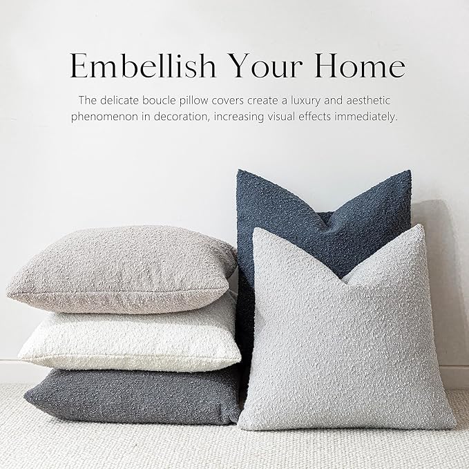 Foindtower Pack of 2 Textured Boucle Throw Pillow Covers Accent Solid - Image 6