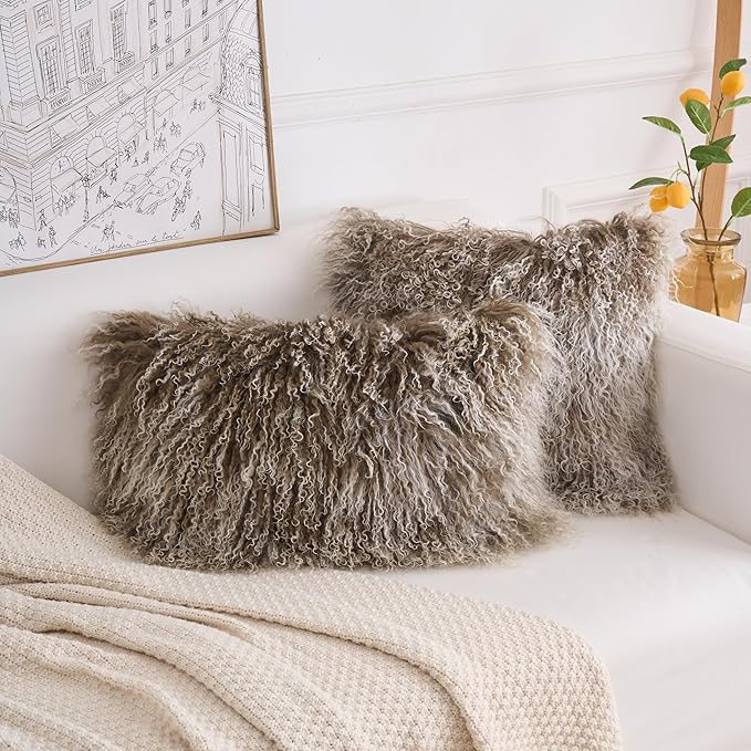 Genuine Mongolian Lamb Fur Pillow Cover – 12"x20" Rectangular Cushion Case – - Image 8