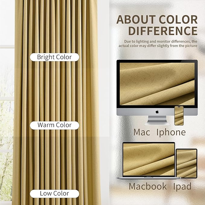 Pinch Pleat 100% Linen Blackout Curtains 90 Inches Long 2 Panels Insulated - Image 6