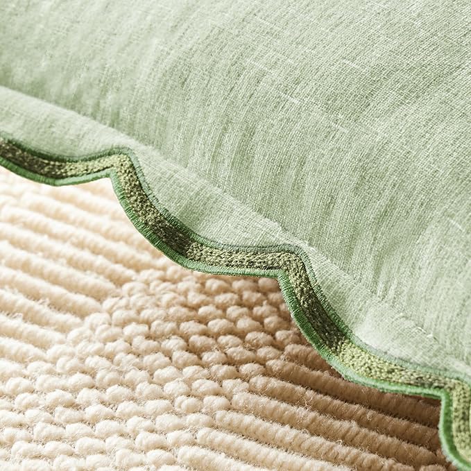 Light Green Scalloped Pillow Cover Pack of 2 Spring Chenille Decorative Cute - Image 4