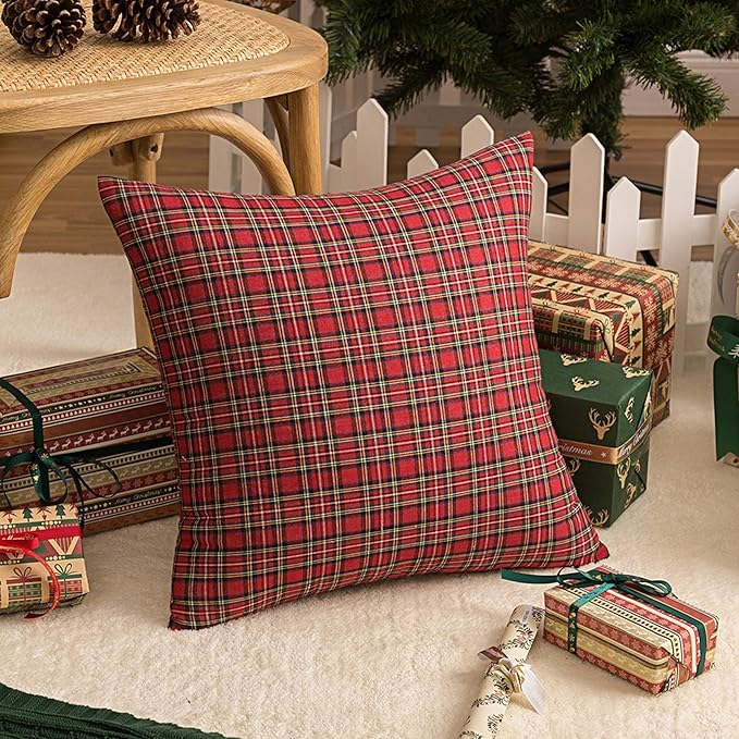 AQOTHES Pack of 2 Christmas Plaid Decorative Throw Pillow Covers Scottish - Image 2