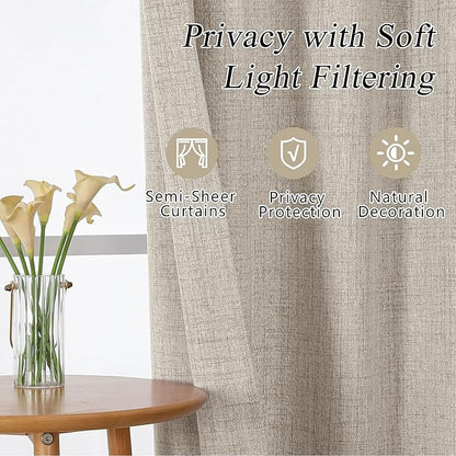 OVZME Kitchen Curtains 24 Inch Length, Light Filtering Faux Linen Textured - Image 8