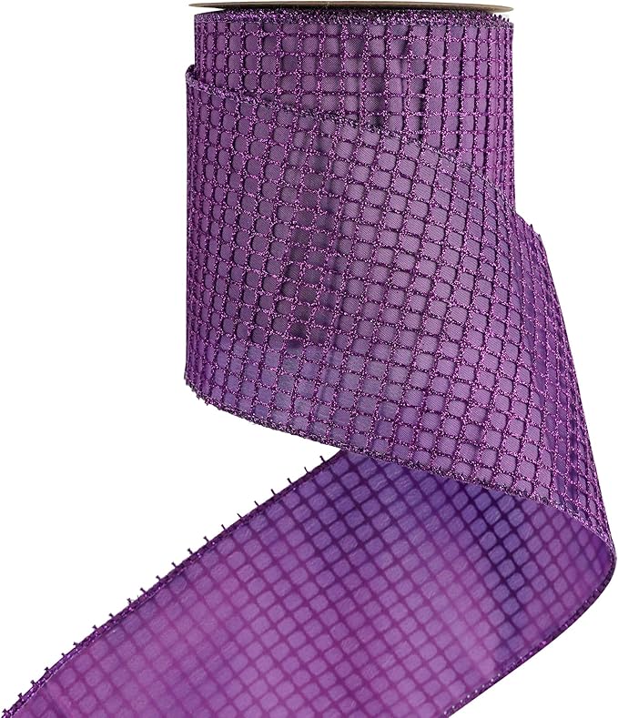 HUIHUANG Purple Christmas Wired Ribbon 4 inch Square Mesh Netting Wired Ribbon by HUIHUANG