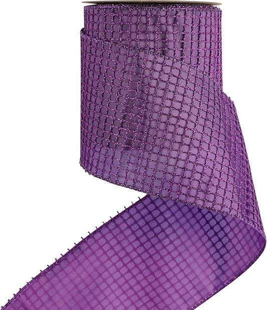 HUIHUANG Purple Christmas Wired Ribbon 4 inch Square Mesh Netting Wired Ribbon by HUIHUANG