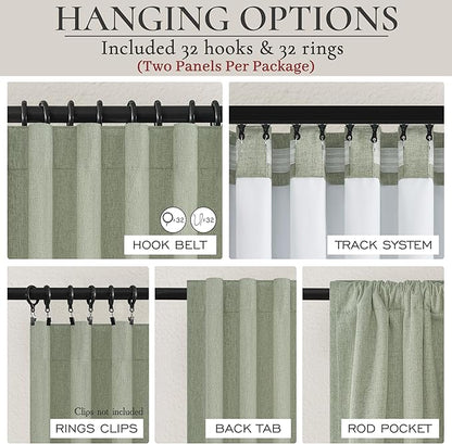 Sage Green Blackout Linen Curtains 108 Inches Long - Image 3