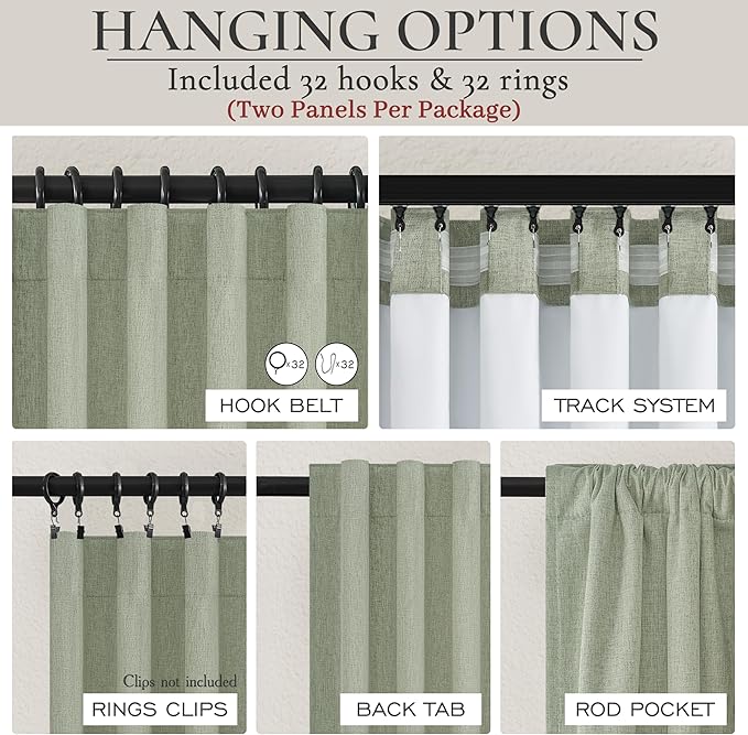 Sage Green Blackout Linen Curtains 102 Inches Long - Image 4