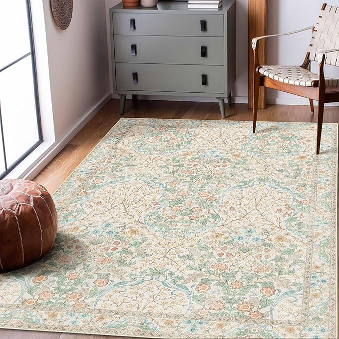 MUJOO 3x5 Rug Washable, Floral Area Rug - Image 4