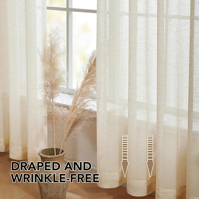 Deconovo Semi Sheer Curtains for Living Room Bedroom, Faux Linen Back Tab Voile - Image 3