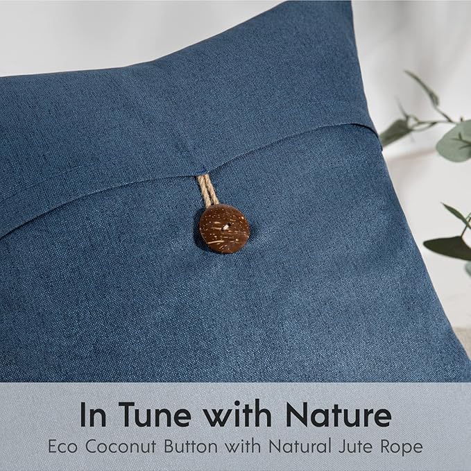 Phantoscope Pack of 2 Farmhouse Throw Pillow Covers Button Vintage Linen - Image 2
