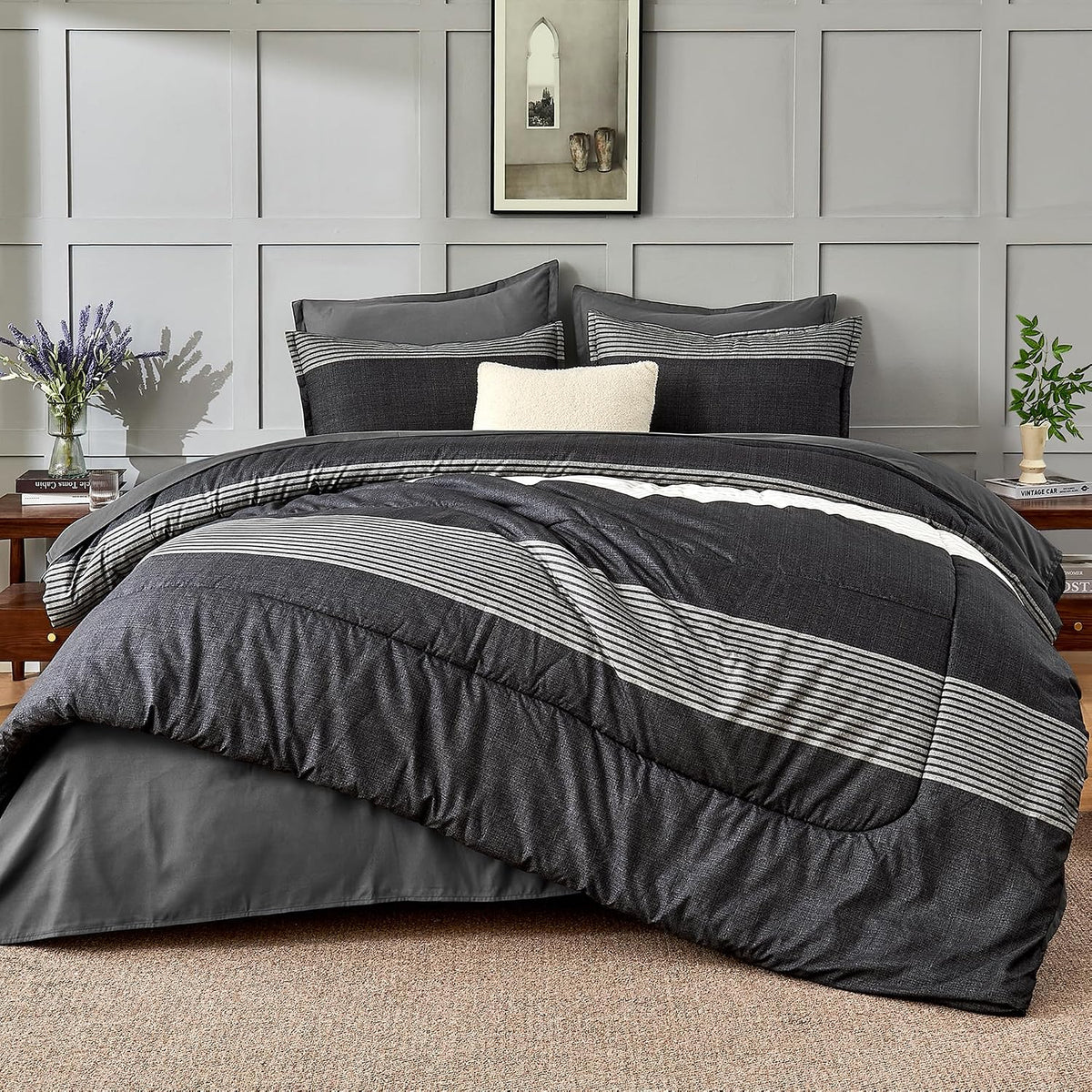 andency full size comforter set, black white grey, side view