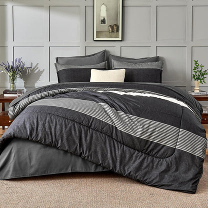 andency full size comforter set, black white grey, side view