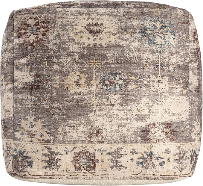 L. R. Resources, Inc. LR Home Vintage Floral Square Indoor Medium Pouf Ottoman - Image 3