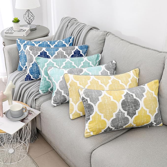 Beauoop Throw Pillowcover Chenille Print Moroccan Geometric 2-Sided Print Blue - Image 9