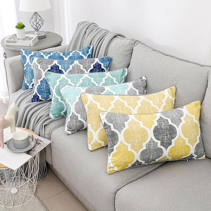 Beauoop Throw Pillowcover Chenille Print Moroccan Geometric 2-Sided Print Blue - Image 9