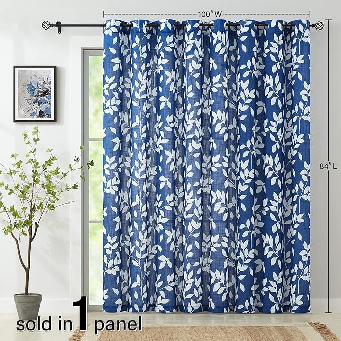 Royal Blue Semi Sheer Curtains for Sliding Glass Door 100"x 84" Extra Wide - Image 6