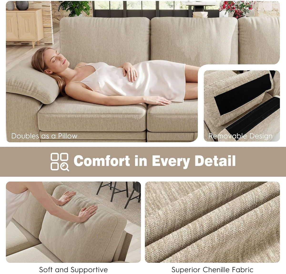 ihanherry 108" modular sectional sofa with pull out, front angle view