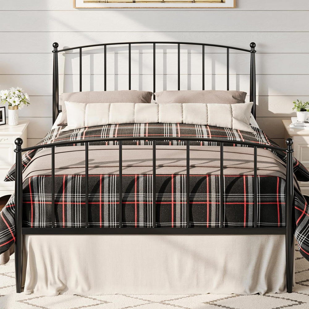 Allewie Metal Full Size Platform Bed Frame, 37'' Tall Footboard, Black