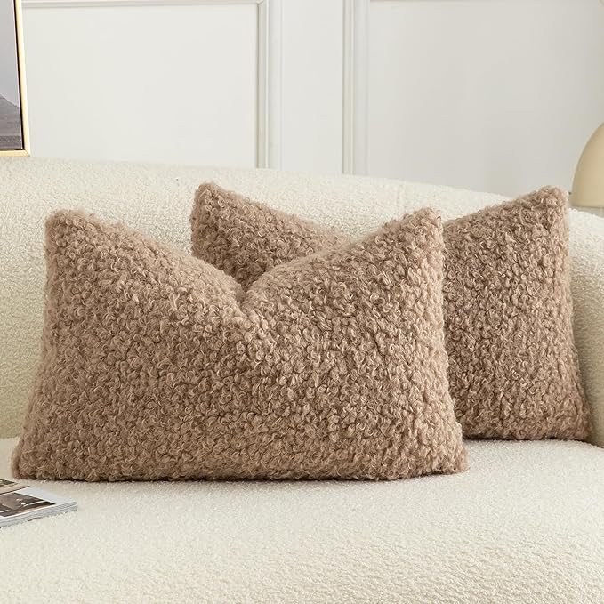 Pack of 2 Curly Teddy Wool Faux Fur Throw Pillow Covers Fuzzy Accent Soft by Joyouth
