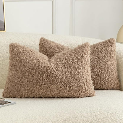 Pack of 2 Curly Teddy Wool Faux Fur Throw Pillow Covers Fuzzy Accent Soft by Joyouth
