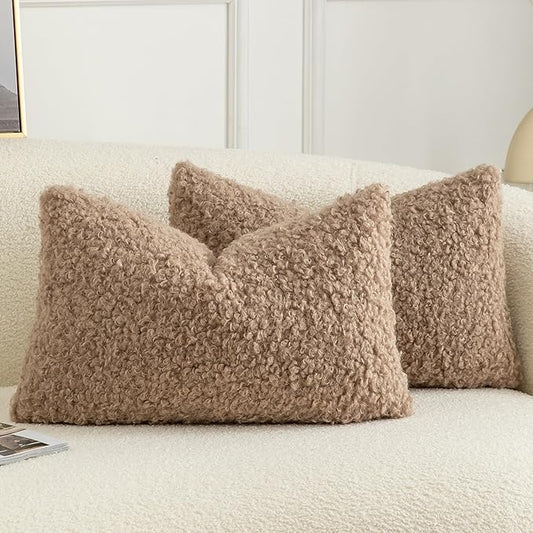 Pack of 2 Curly Teddy Wool Faux Fur Throw Pillow Covers Fuzzy Accent Soft by Joyouth