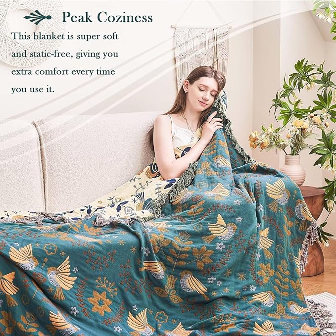 Boho Throw Blanket, 100% Cotton Ultra Soft Luxury Fall Throw Rustic Quilt - Image 6