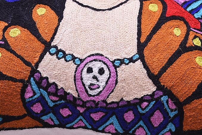 Frida Kahlo Inspired Pillow Cover Orange Mexican Art Pillowcase Eclectic - Image 5