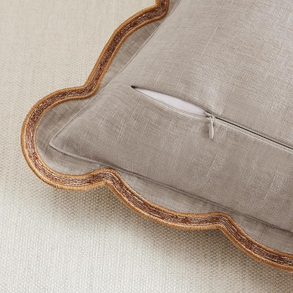 Beige Scalloped Pillow Cover Pack of 2 Spring Chenille Decorative Throw Pillow - Image 5