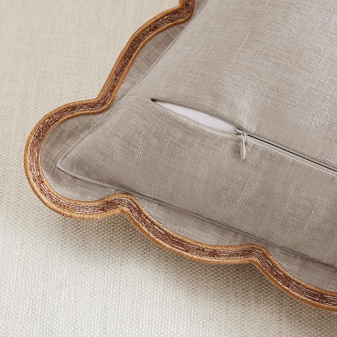 Beige Scalloped Pillow Cover Pack of 2 Spring Chenille Decorative Throw Pillow - Image 5