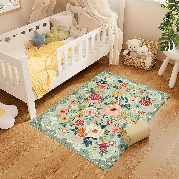 DUKINO 3x4 Area Rug, Lightweight Non Slip Washable Floral Rug, Indoor Low Pile - Image 3