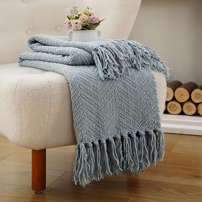 BATTILO HOME Bluish Grey Chenille Throw Blanket - Image 9