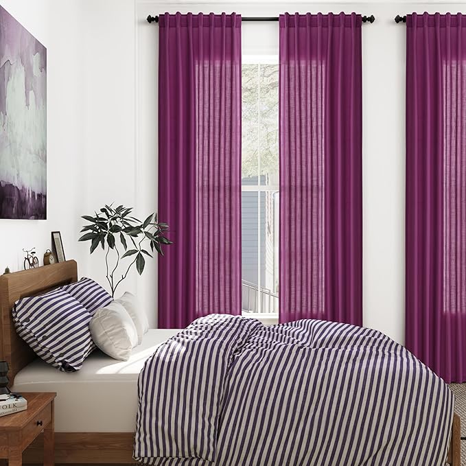 Nanspring Grape Purple Linen Curtains 96 Inch Long 2 Panels Set - Image 7