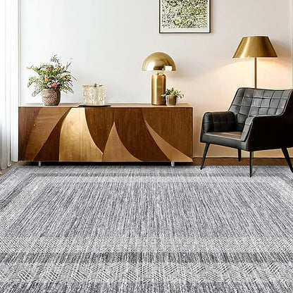 GarveeHome 9x12 Large Modern Gray Area Rug Distressed Bordered Rug Soft Non - Image 2